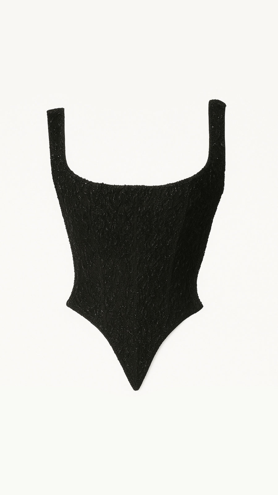 Corsetto Spina ricamato nero con taglio a punta