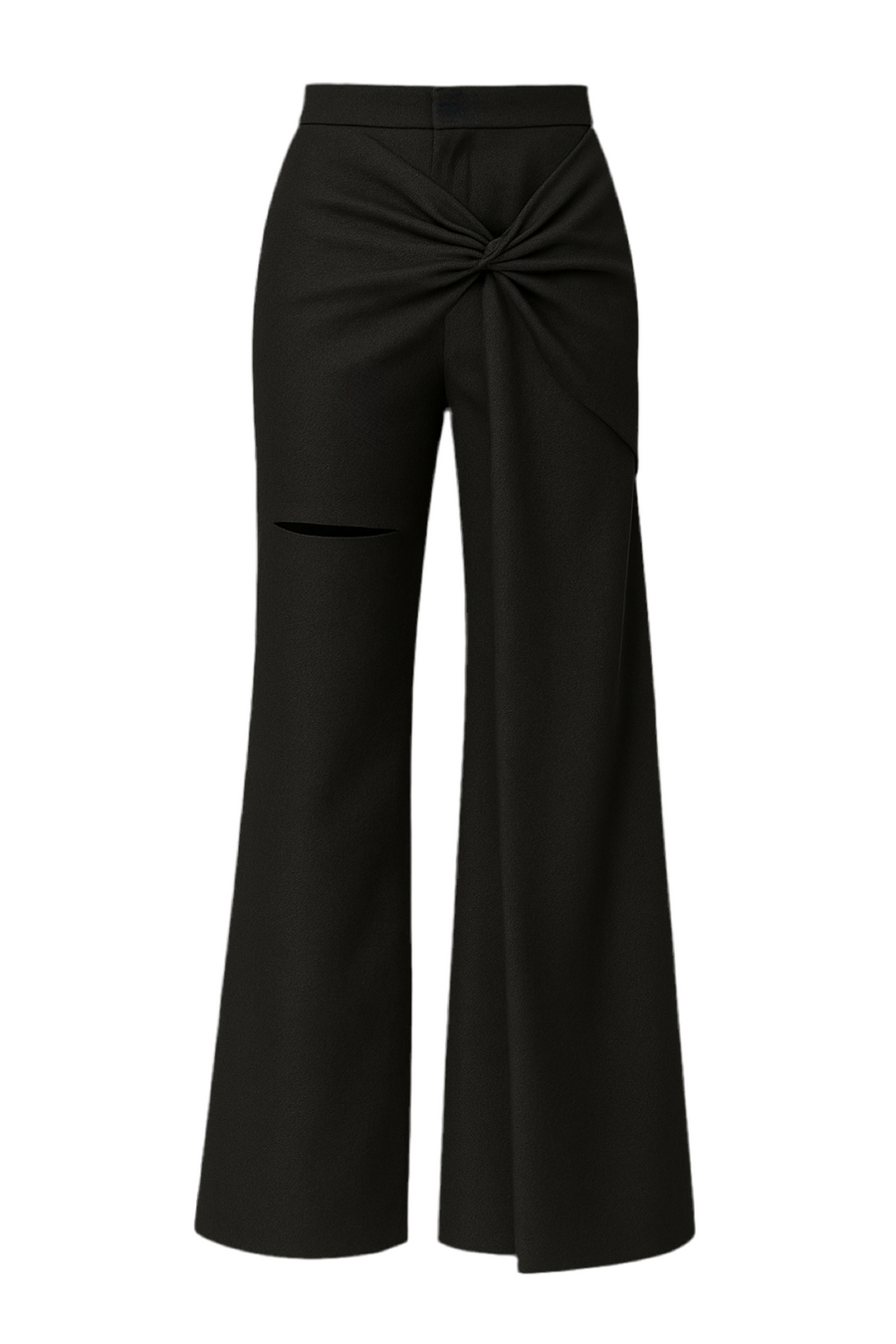 Pantalone nero con nodo asimmetrico e taglio sartoriale