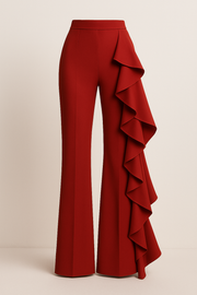 Pantalone rosso anni ’70 con volant laterale – VeQ Atelier
