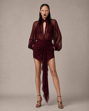 Blusa in chiffon borgogna con maniche ampie